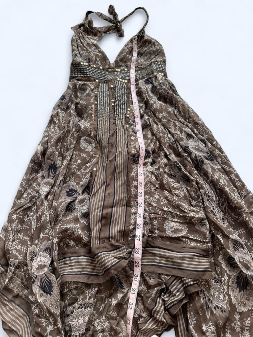 BCBGMaxAzria Brown Paisley Halter Asymmetrical Maxi Dress - Picture 8 of 9